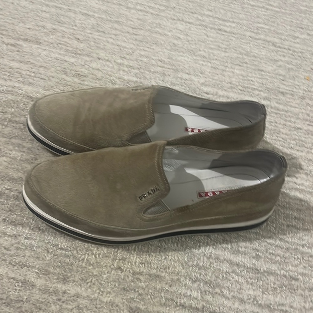 Prada slip ons in suede